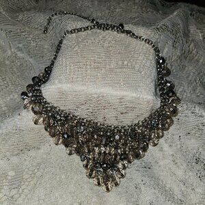 Smokey Beaded/Metal triangle necklace